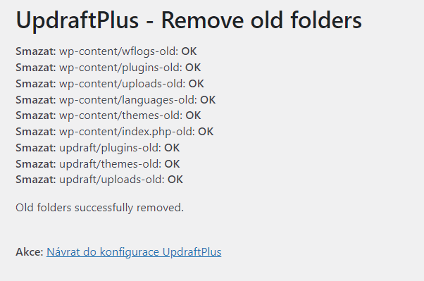 Plugin UpdraftPlus WordPress Backup odstranění “old” složek po obnově