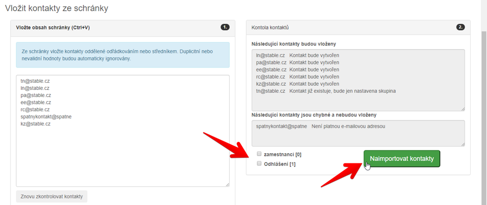 Import kontaktů