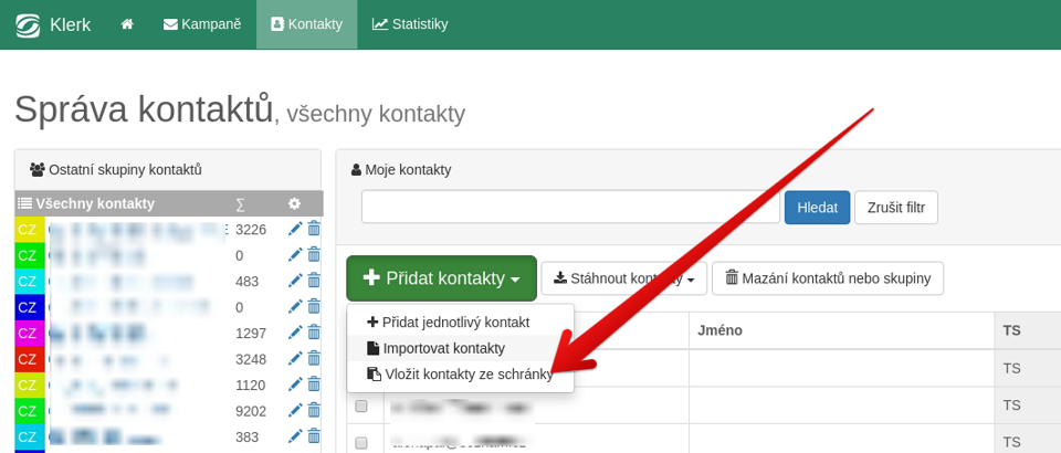 Vložit kontakty