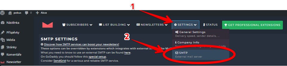 Nastavení SMTP ve WordPressu