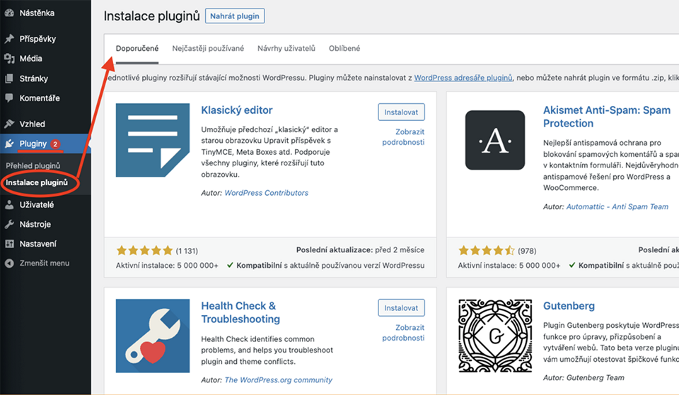 Instalace WordPress pluginů