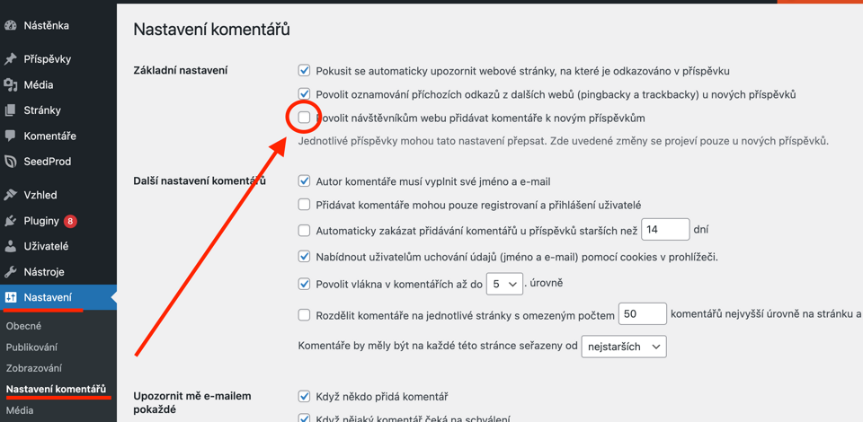 Jak zakázat diskuzi pod novými příspěvky ve WordPressu