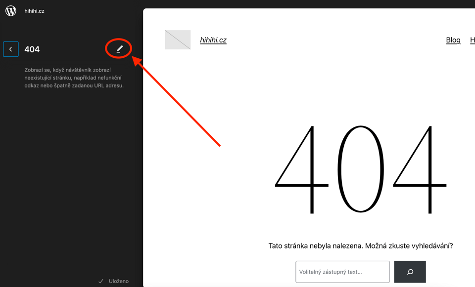 Editace chybové stránky 404