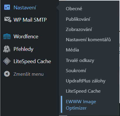 Nastavení pluginu EWWW Image optimizer v menu WordPress