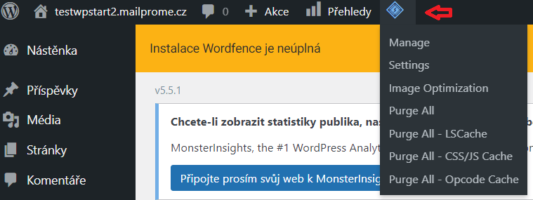 Ikona LiteSpeed cache slouží například k rychlému ručnímu promazání