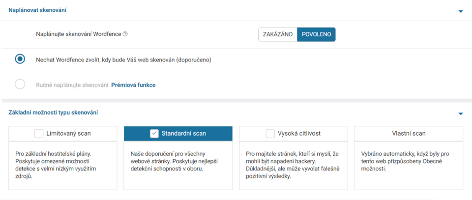 Plány bezpečnostních skenů Wordfence
