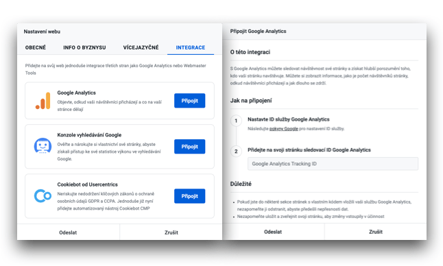 Postup integrace Google Analytics ve WebEditoru