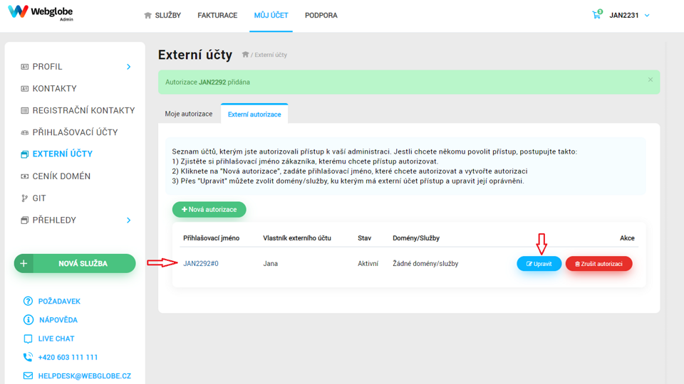 Externí autorizace WebAdmin