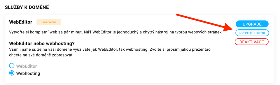 Přihlášení do WebEditoru ve WebAdminu.