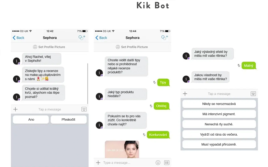 Ukázka konverzace s chatbotem Sephora